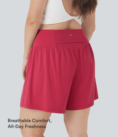 Airy Super High Waisted 2-in-1 InstantCool Yoga Plus Size Shorts 7" with Pockets — Winterberry — view 2