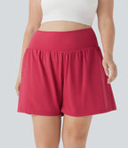 Airy Super High Waisted 2-in-1 InstantCool Yoga Plus Size Shorts 7" with Pockets — Winterberry — view 6