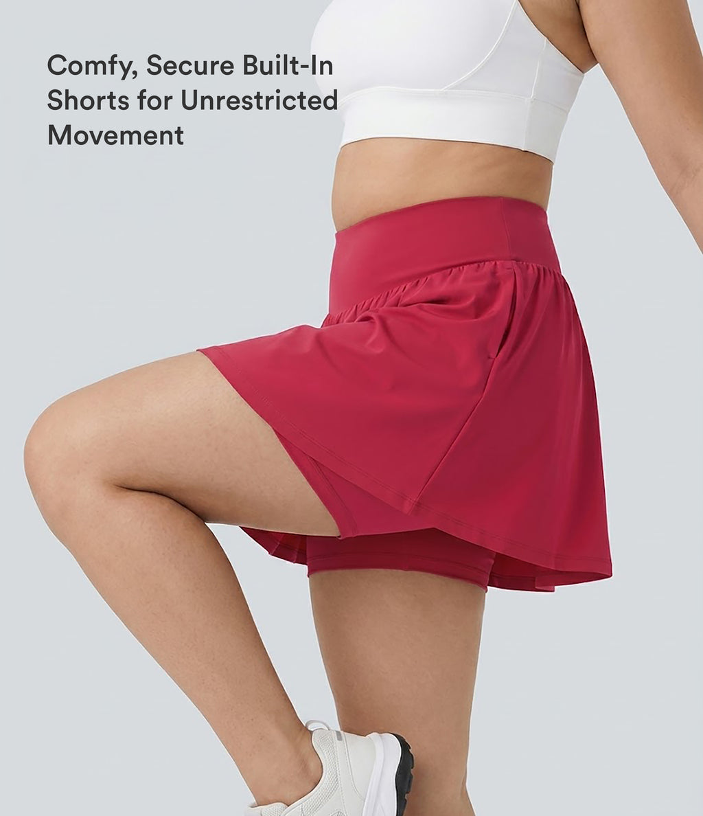 Airy Super High Waisted 2-in-1 InstantCool Yoga Plus Size Shorts 7" with Pockets — Winterberry — view 3