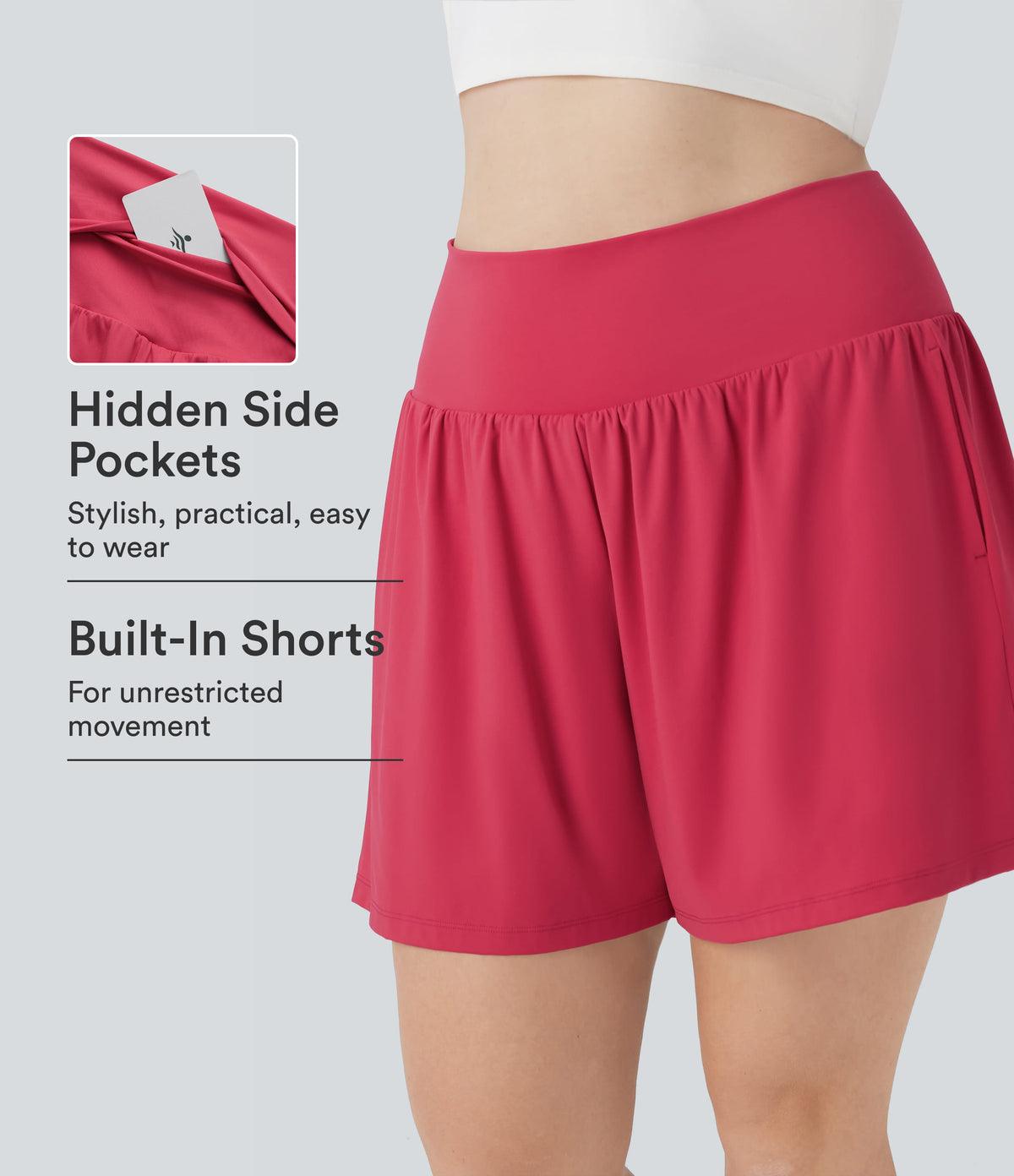 Airy Super High Waisted 2-in-1 InstantCool Yoga Plus Size Shorts 7" with Pockets — Winterberry — view 1