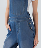 Straight Leg Denim Casual Dungarees with Pockets — Cerulean Blue Denim — view 6