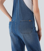 Straight Leg Denim Casual Dungarees with Pockets — Cerulean Blue Denim — view 5