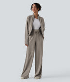Ribbed Stand Collar Long Sleeve Zipper Color Block Casual Jacket with Pockets — Earth Beige — view 6
