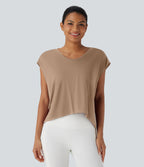 Crossover Backless Asymmetric High-Low Hem Running Sports Top — Praline — view 2