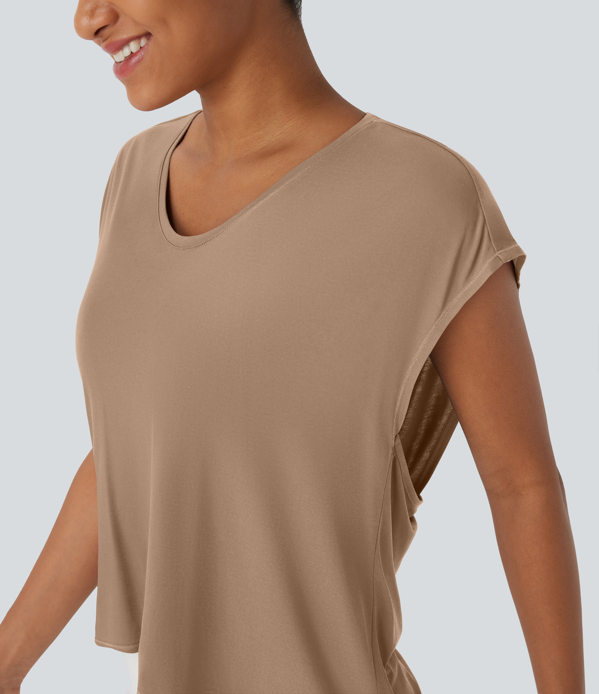 Crossover Backless Asymmetric High-Low Hem Running Sports Top — Praline — view 5