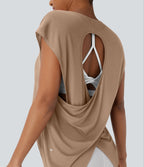 Crossover Backless Asymmetric High-Low Hem Running Sports Top — Praline — view 4