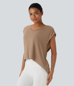 Crossover Backless Asymmetric High-Low Hem Running Sports Top — Praline — view 3