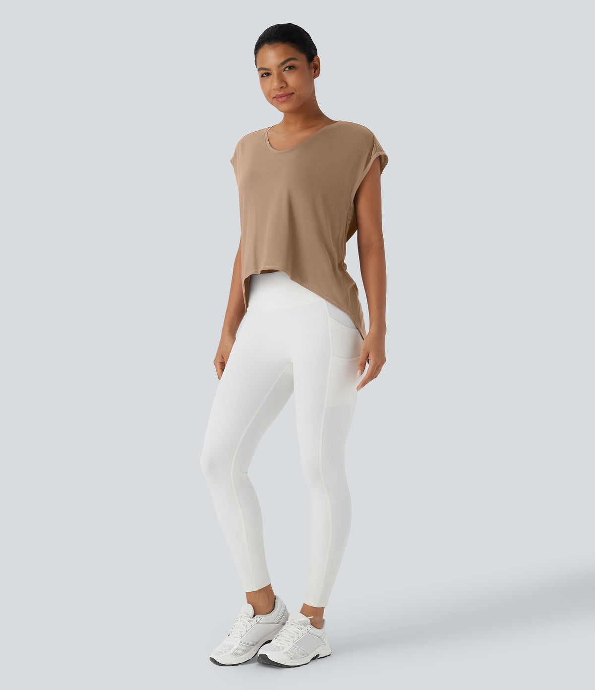 Crossover Backless Asymmetric High-Low Hem Running Sports Top — Praline — view 6