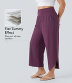 Plus Size High Waisted Tummy Control Hem Quick Dry Trousers with Pockets — Amaranth — view 1