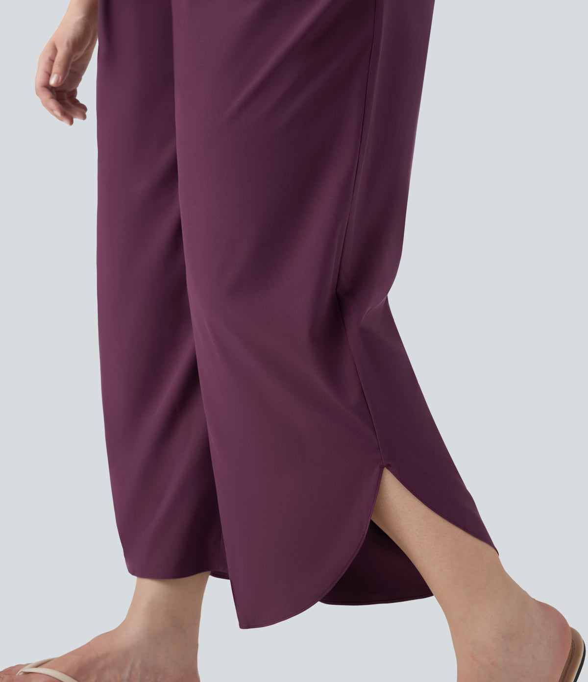 Plus Size High Waisted Tummy Control Hem Quick Dry Trousers with Pockets — Amaranth — view 4