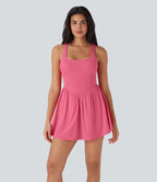 Backless Tie Back 2-in-1 Quick Dry Mini Dance Active Dress with Side Pocket-Edition — Pink Lemonade — view 2