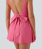Backless Tie Back 2-in-1 Quick Dry Mini Dance Active Dress with Side Pocket-Edition — Pink Lemonade — view 4