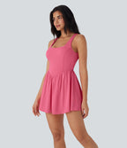 Backless Tie Back 2-in-1 Quick Dry Mini Dance Active Dress with Side Pocket-Edition — Pink Lemonade — view 3