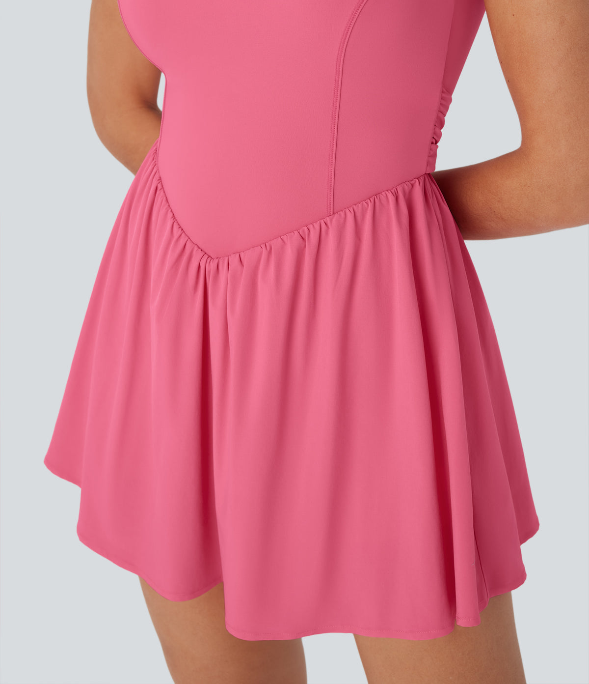 Backless Tie Back 2-in-1 Quick Dry Mini Dance Active Dress with Side Pocket-Edition — Pink Lemonade — view 5