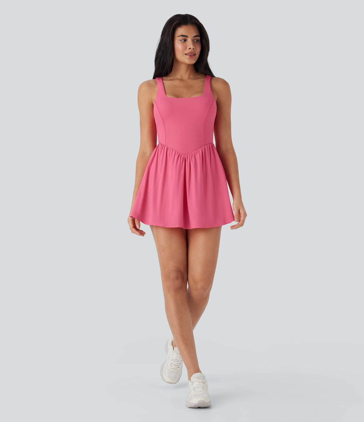 Backless Tie Back 2-in-1 Quick Dry Mini Dance Active Dress with Side Pocket-Edition — Pink Lemonade — view 8