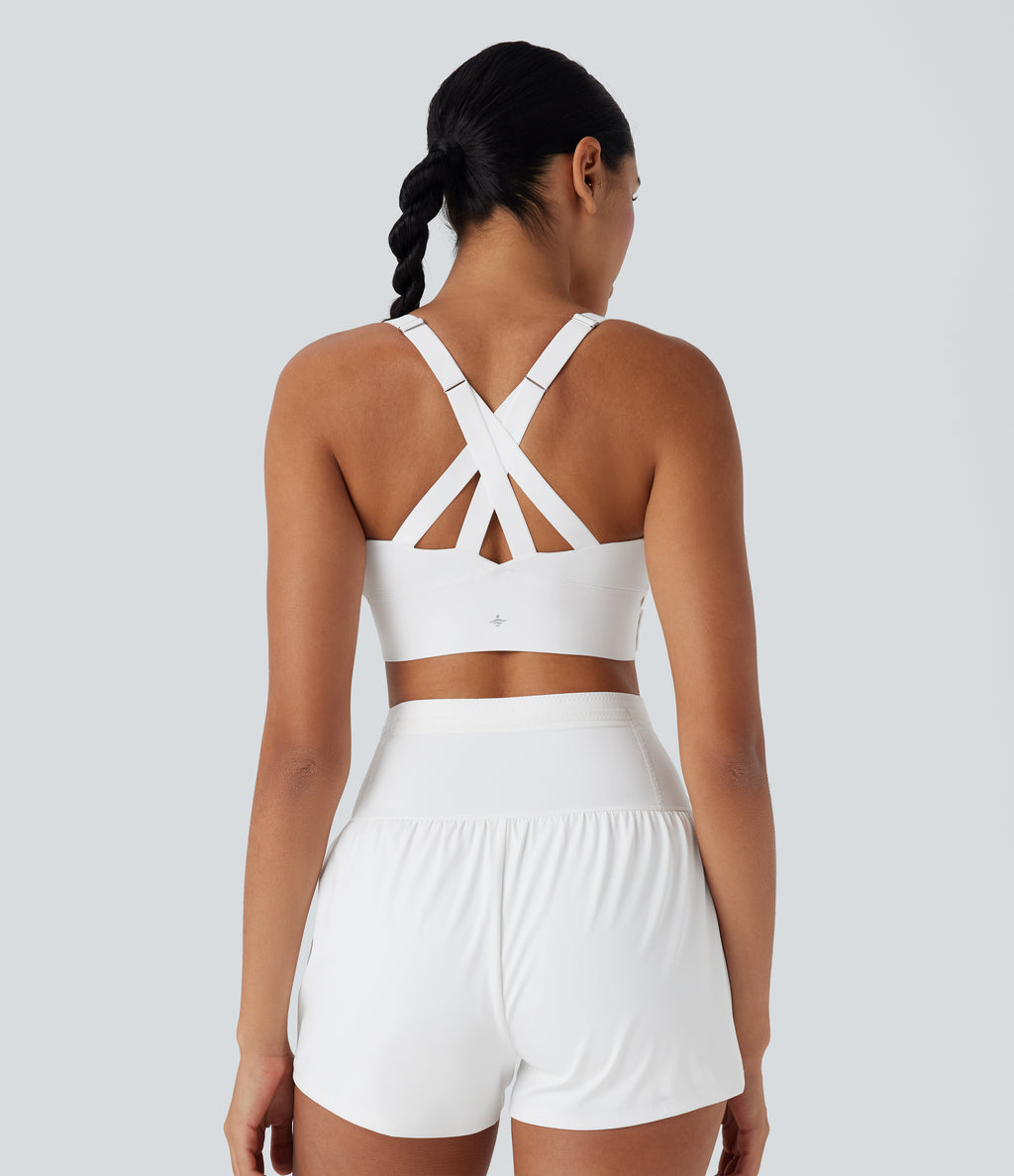 SpeedWave Medium Support Push Up Zipper Adjustable Buckle Quick Dry Running Sports Bra A-C Cups — White — view 4