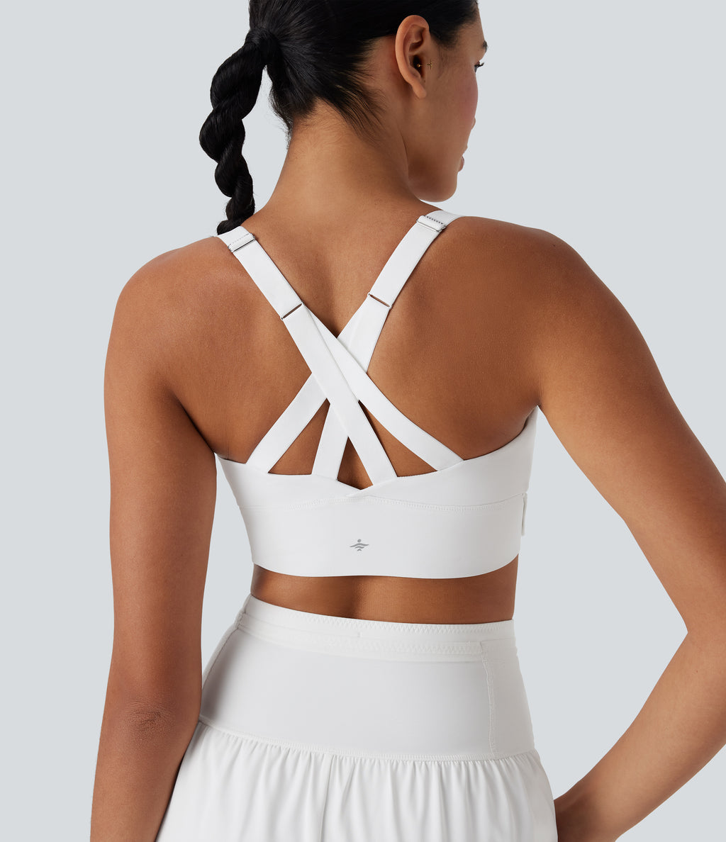 SpeedWave Medium Support Push Up Zipper Adjustable Buckle Quick Dry Running Sports Bra A-C Cups — White — view 7