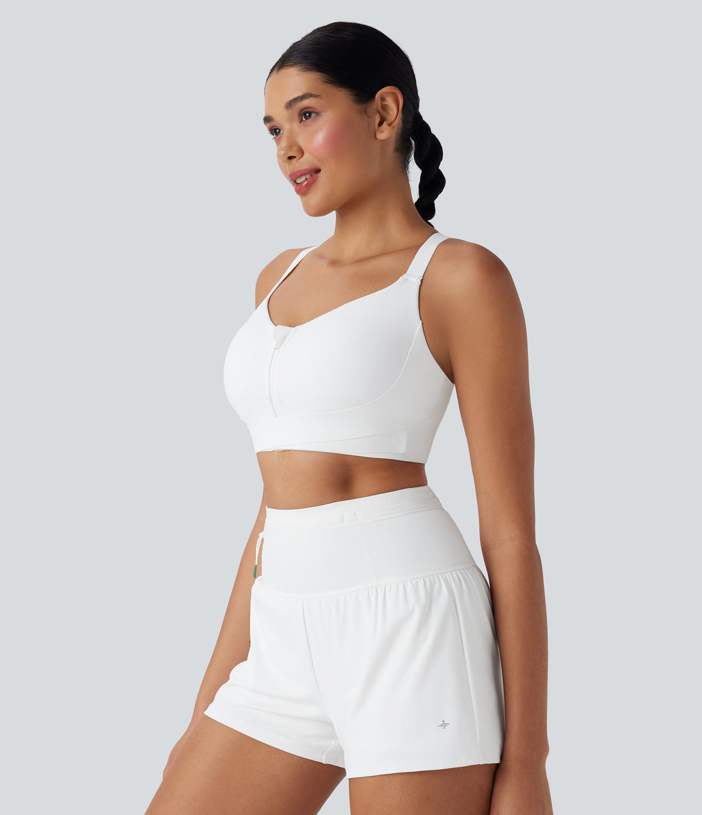 SpeedWave Medium Support Push Up Zipper Adjustable Buckle Quick Dry Running Sports Bra A-C Cups — White — view 5