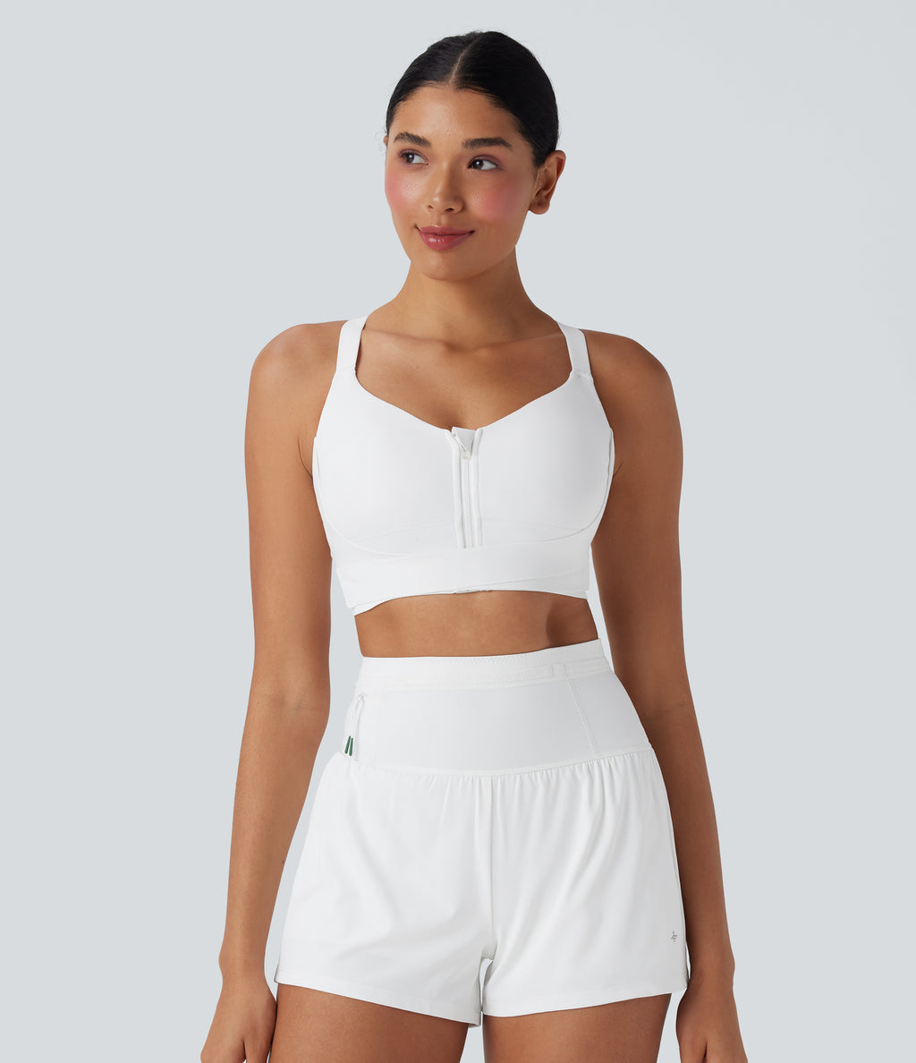 SpeedWave Medium Support Push Up Zipper Adjustable Buckle Quick Dry Running Sports Bra A-C Cups — White — view 3