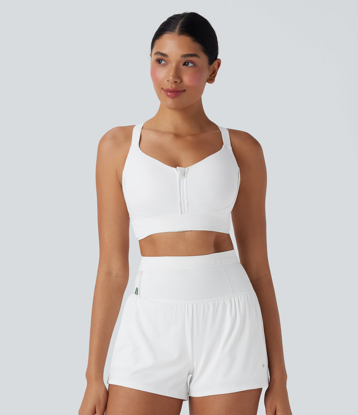 SpeedWave Medium Support Push Up Zipper Adjustable Buckle Quick Dry Running Sports Bra A-C Cups — White — view 3
