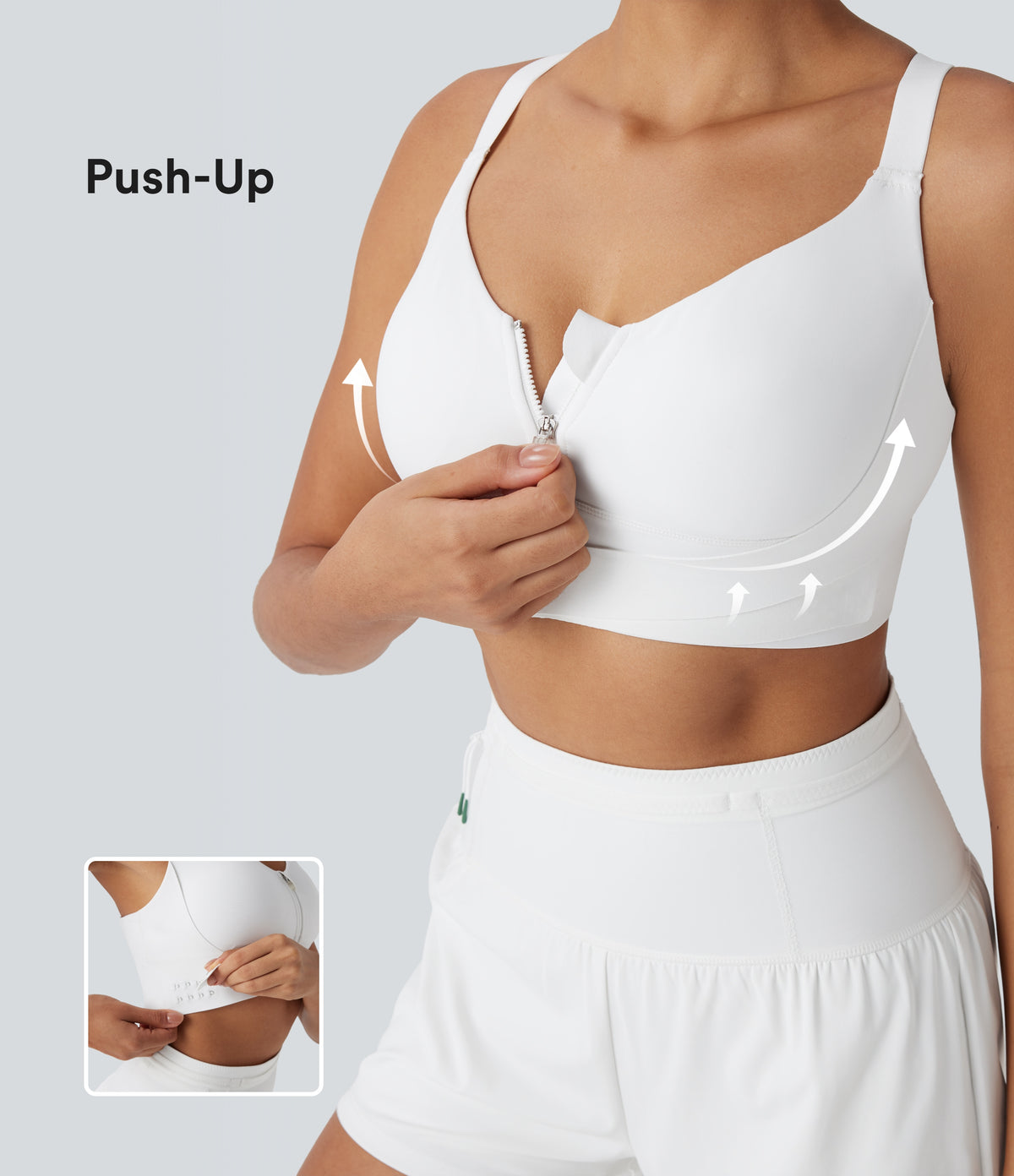 SpeedWave Medium Support Push Up Zipper Adjustable Buckle Quick Dry Running Sports Bra A-C Cups — White — view 1