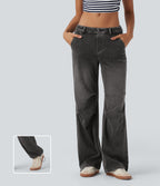 Low Rise Adjustable Drawcord Stretchy Knit Casual Parachute Jeans with Multiple Pockets — Poppy Seed Denim — view 1