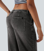 Low Rise Adjustable Drawcord Stretchy Knit Casual Parachute Jeans with Multiple Pockets — Poppy Seed Denim — view 7
