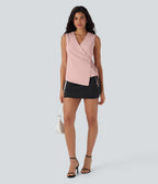 V Neck Wrapped Crisscross Lace Up Work Tank Top — Peachskin — view 6