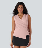 V Neck Wrapped Crisscross Lace Up Work Tank Top — Peachskin — view 1