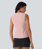 V Neck Wrapped Crisscross Lace Up Work Tank Top — Peachskin — view 2