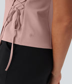 V Neck Wrapped Crisscross Lace Up Work Tank Top — Peachskin — view 5
