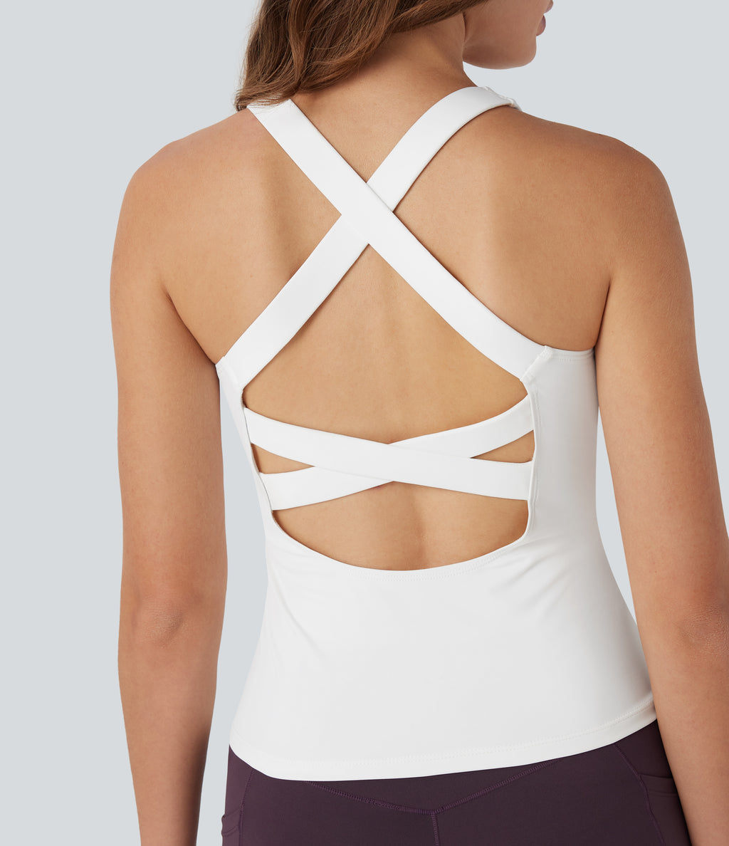 Backless Crisscross Running Tank Vest Top — White — view 4