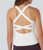 Backless Crisscross Running Tank Vest Top — White — view 4