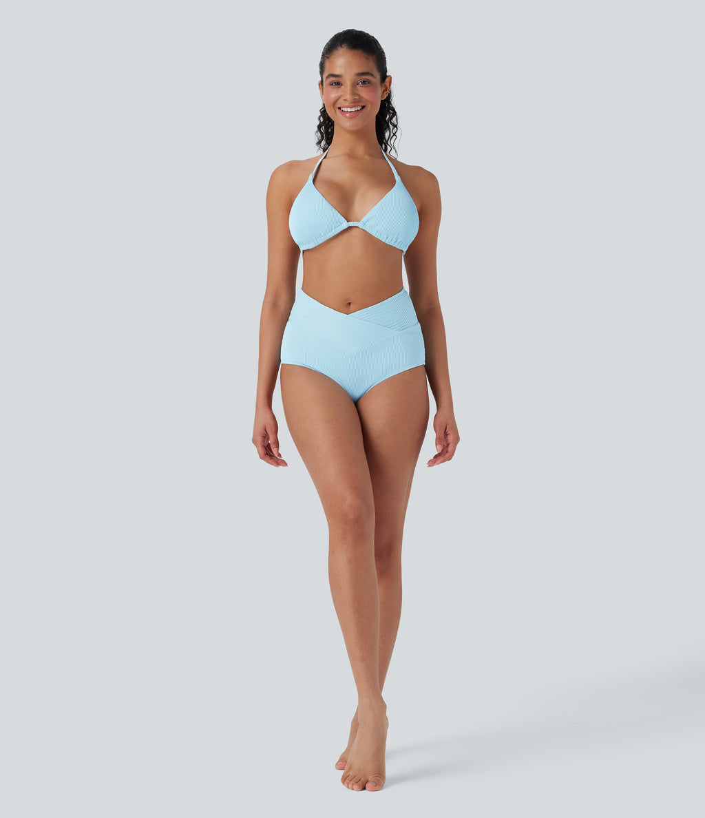 Ribbed Low Rise Crossover Bikini Bottom Swimsuit — Quiet Tide — view 6