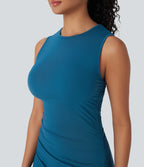 Round Neck Sleeveless Ruched Casual Bodycon Dress — Oxford Blue — view 4