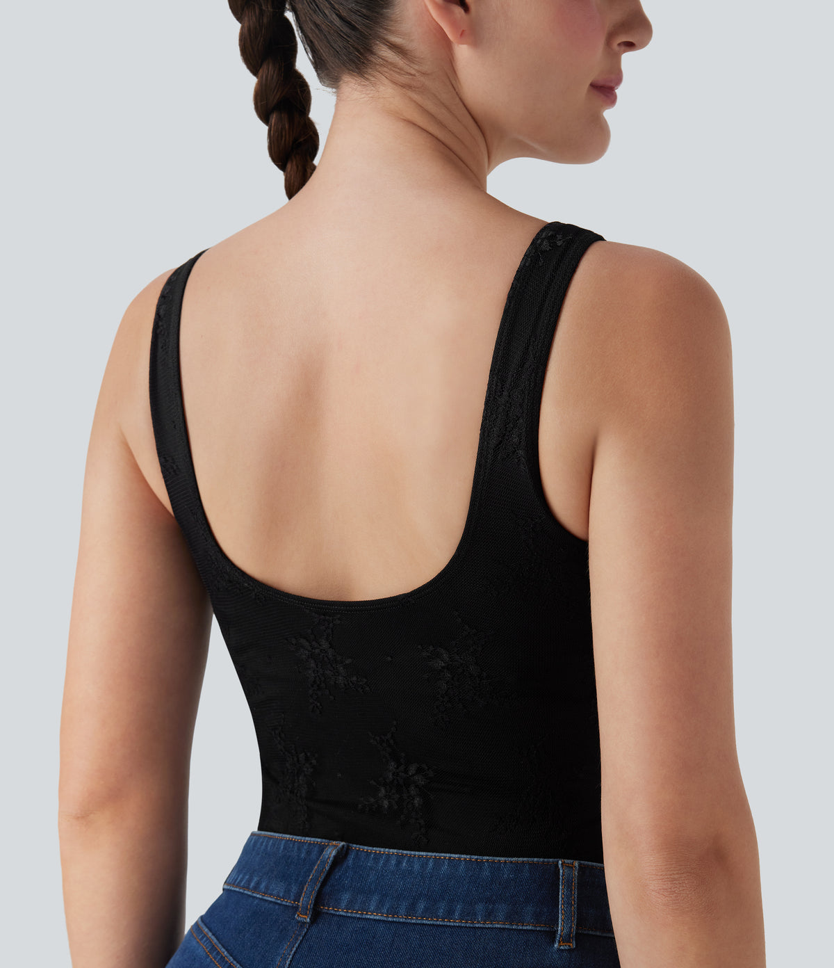 Backless Lace Casual Bodysuit — Black — view 6