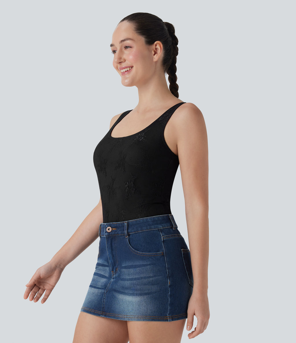 Backless Lace Casual Bodysuit — Black — view 5
