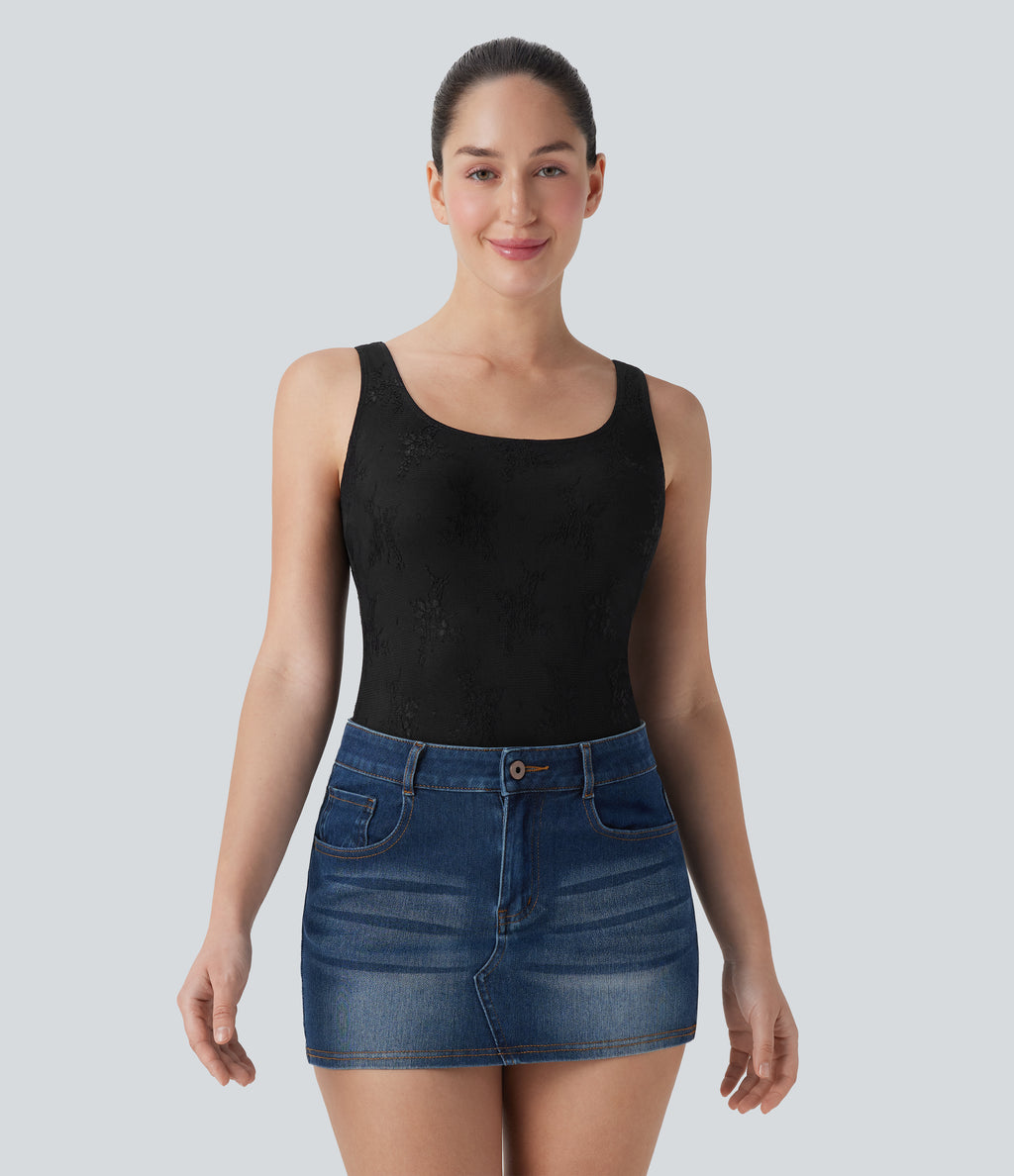 Backless Lace Casual Bodysuit — Black — view 1