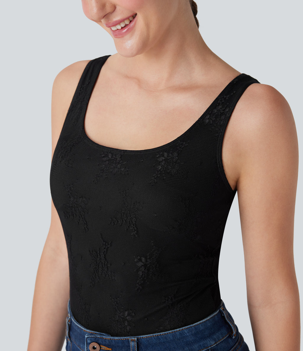 Backless Lace Casual Bodysuit — Black — view 7