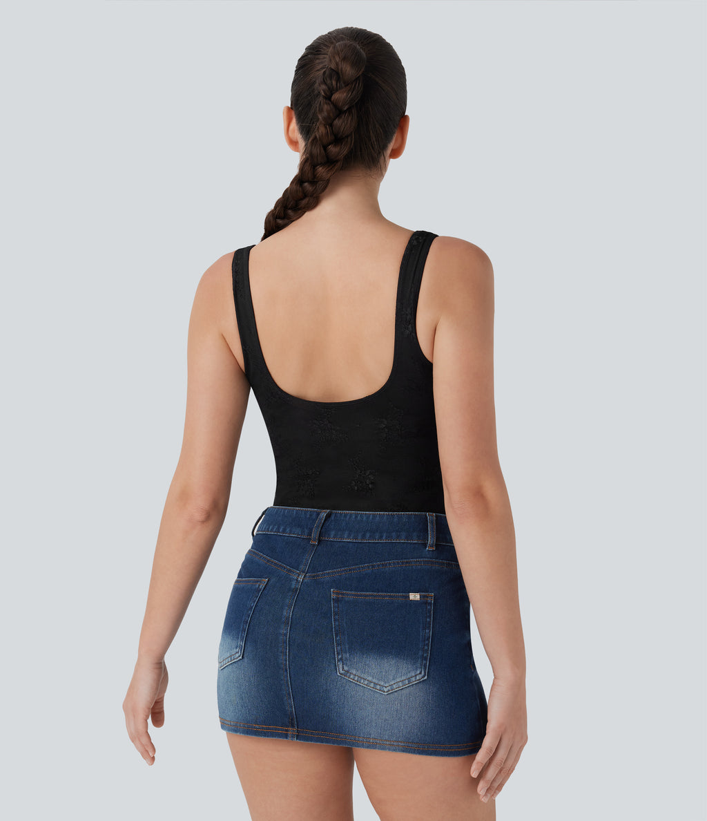 Backless Lace Casual Bodysuit — Black — view 3