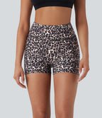 High Waisted Leopard Print Yoga Biker Shorts 3'' with Pockets — Black Leopard — view 2