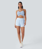 Mid Rise Contrast Mesh 2-in-1 Yoga Shorts with Pockets — Clear Water Blue — view 7