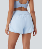 Mid Rise Contrast Mesh 2-in-1 Yoga Shorts with Pockets — Clear Water Blue — view 2