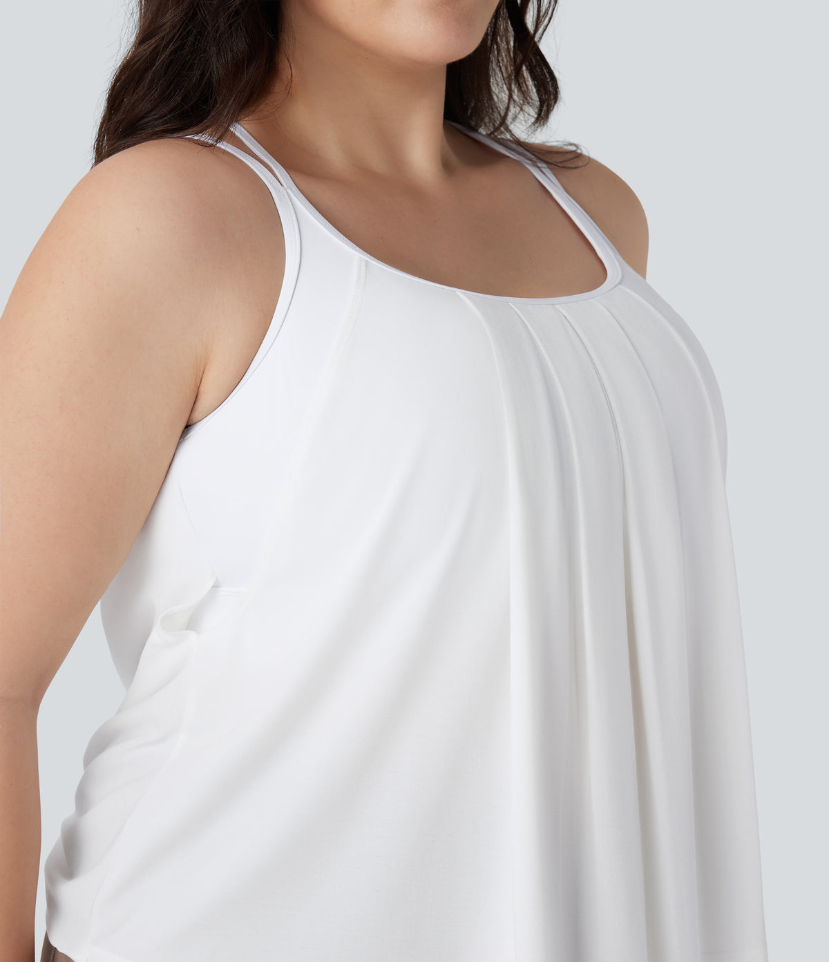 Plus Size Crisscross Backless Pleated Quick Dry Yoga Cami Top — White — view 5