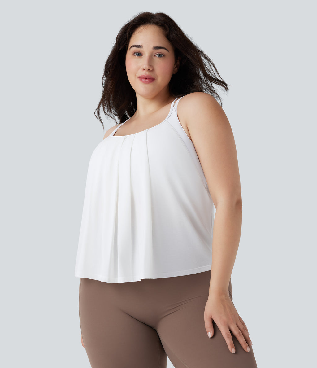 Plus Size Crisscross Backless Pleated Quick Dry Yoga Cami Top — White — view 3
