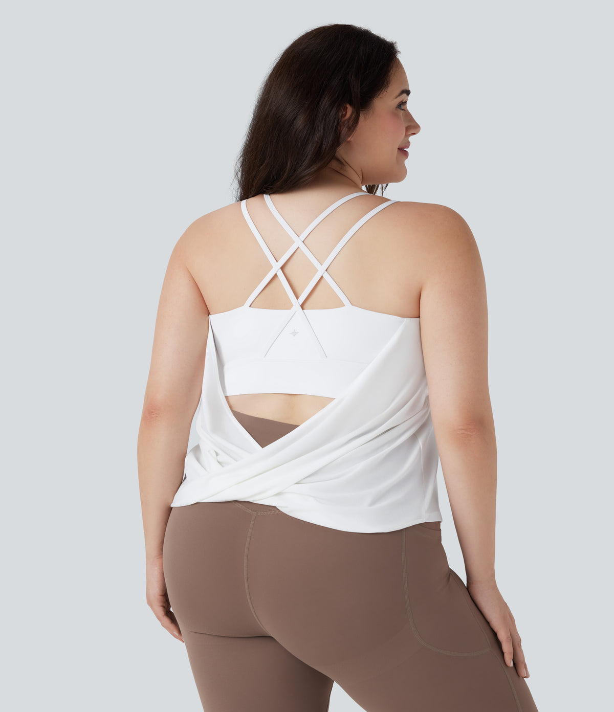 Plus Size Crisscross Backless Pleated Quick Dry Yoga Cami Top — White — view 4