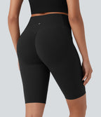 High Waisted Scrunch Butt Lifting Tummy Control Side Pocket Shaping Workout Biker Shorts 9'' — Black — view 3