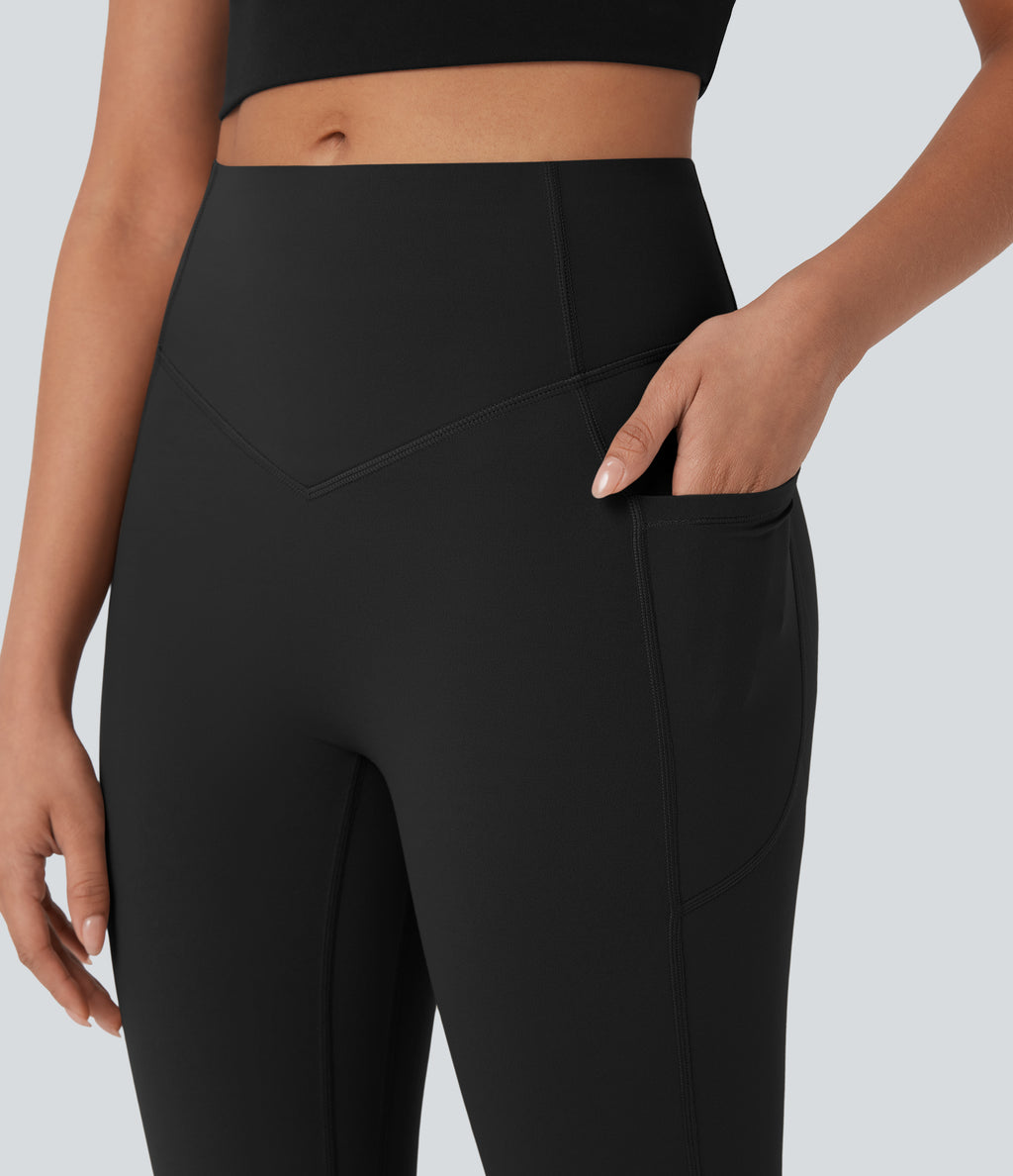 High Waisted Scrunch Butt Lifting Tummy Control Side Pocket Shaping Workout Biker Shorts 9'' — Black — view 6