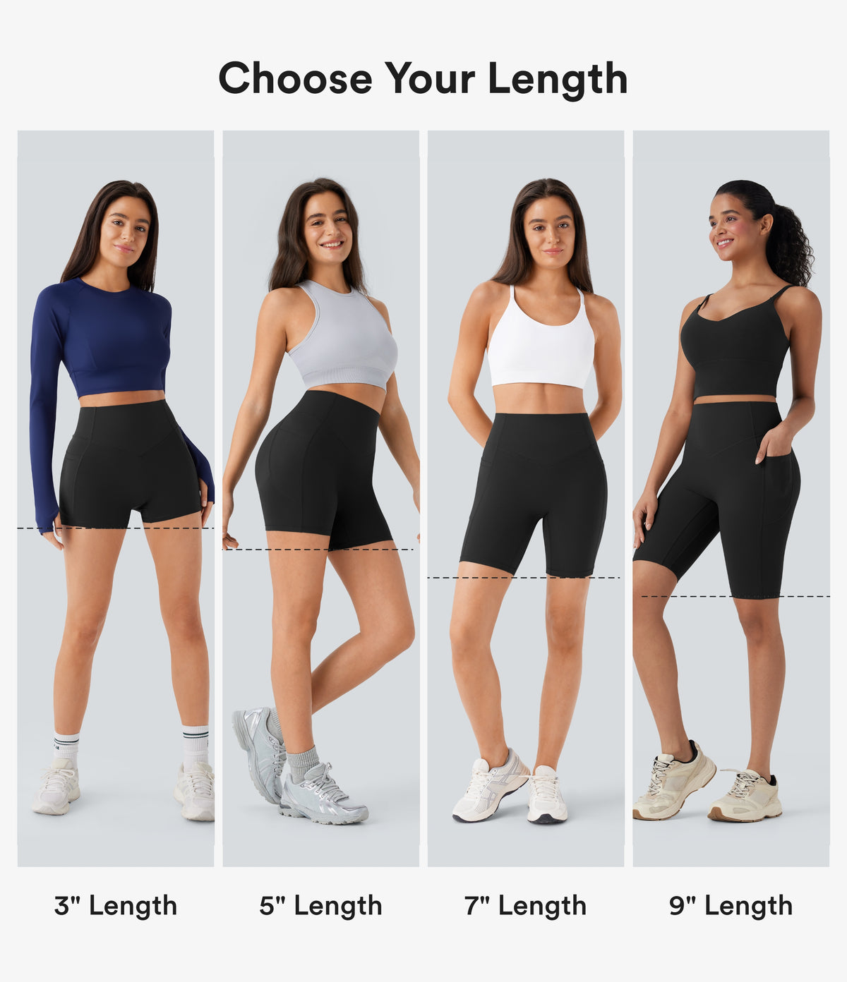High Waisted Scrunch Butt Lifting Tummy Control Side Pocket Shaping Workout Biker Shorts 9'' — Black — view 2