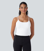 OneForm Seamless Flow Double Straps V Back Cropped Running Cami Top DD-F Cups — White — view 2